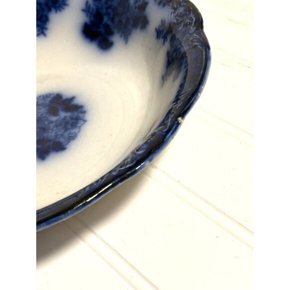 Antique New Wharf Pottery Bowl England Semi-Porcelain Waldorf Flow Blue 9" - Picture 12 of 13